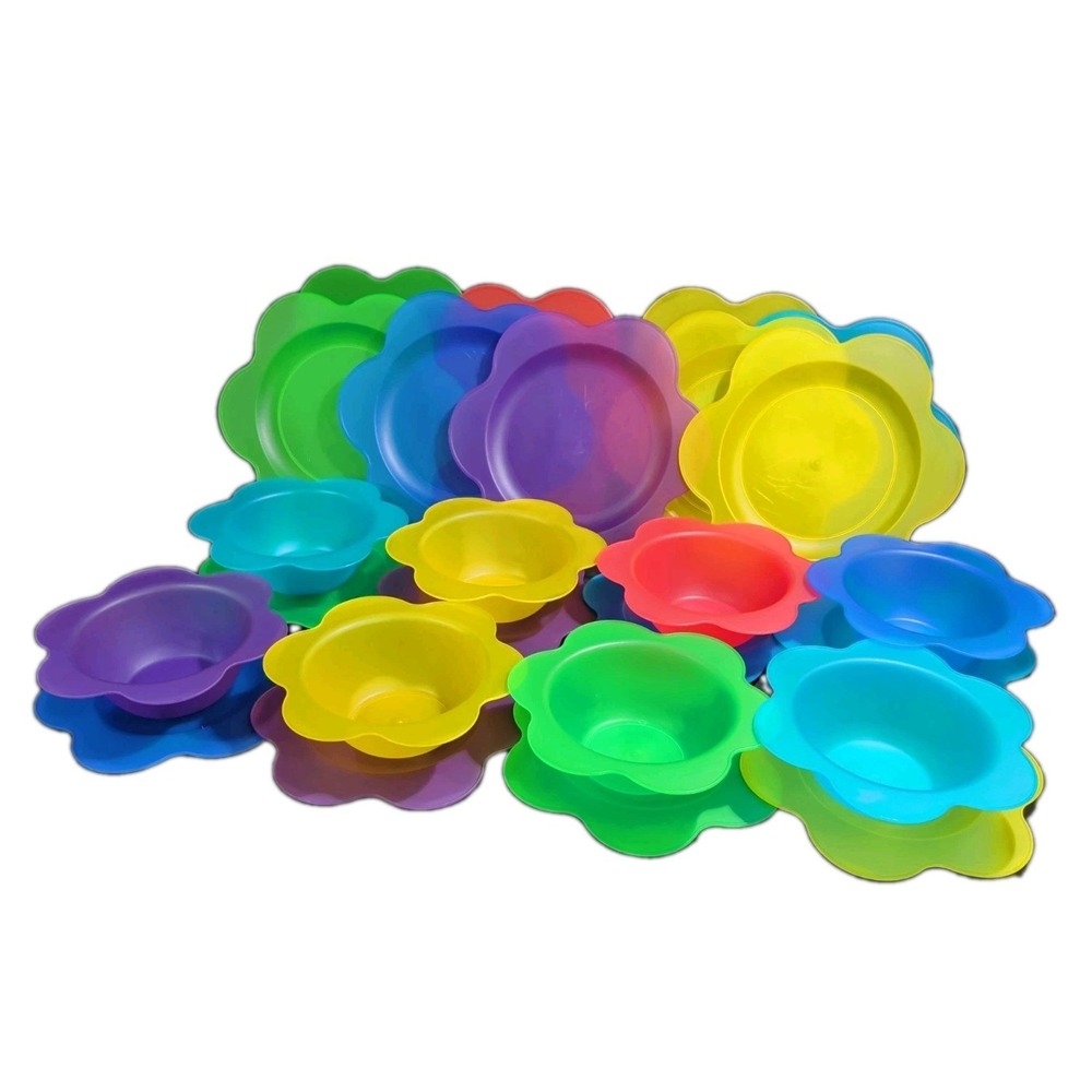 Vibrant‎ VTG Y2K Lot Of 28 Colorful Bowls And Plate Flower Shaped Serving Sets